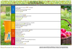 Menu : 21/09 - 25/09